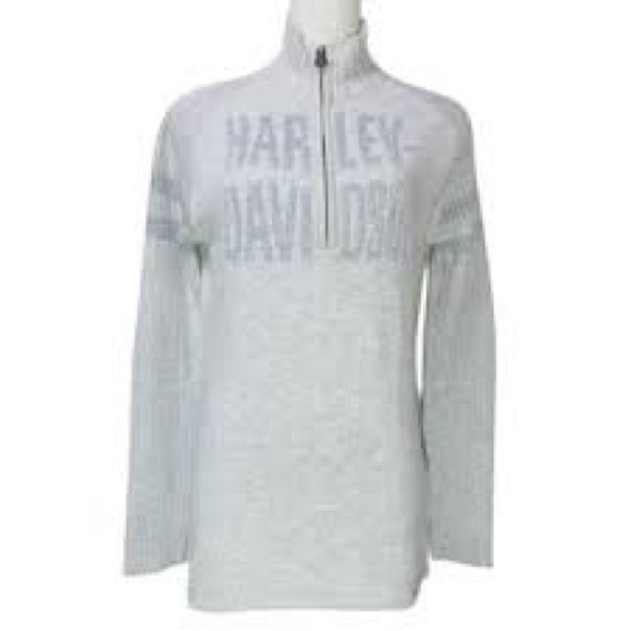 Harley-Davidson Sweaters - Harley-Davidson Women's Grey Sparkle Logo Knit 1/4 Zip Sweater